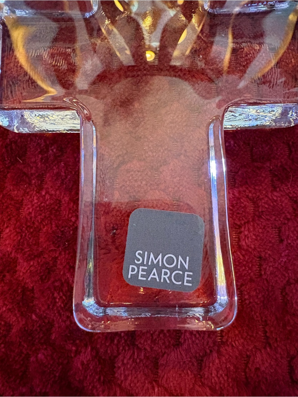 Simon Pearce Hand Blown Glass Cross Paperweight 5” w/ Box & Card Signed Sticker - Picture 9 of 15